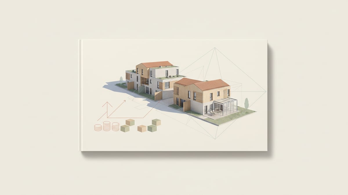 Editorial illustration for the article Balancing Design Intent and Budget in Residential Projects, showing residential and housing design