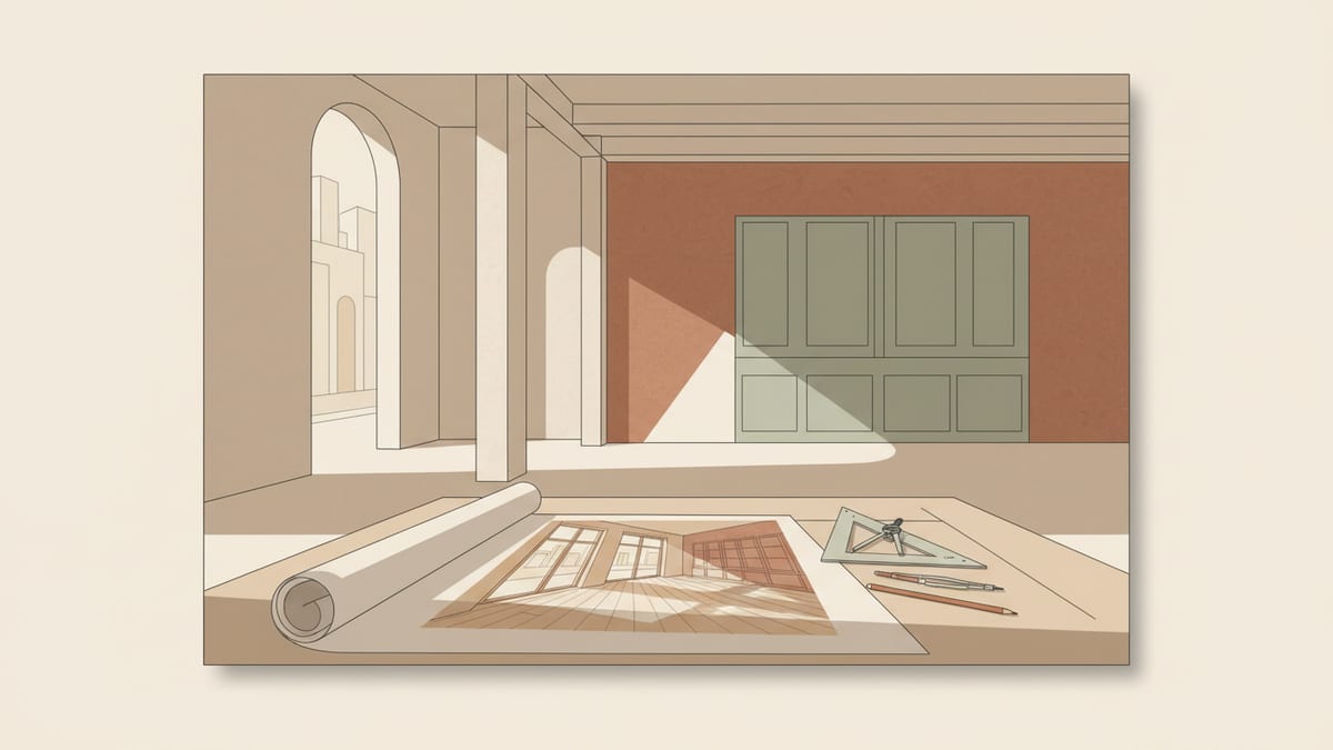 Editorial illustration for the article Effective Material and Lighting Specifications for Interior Designers, showing drawing, representation, and visual communication