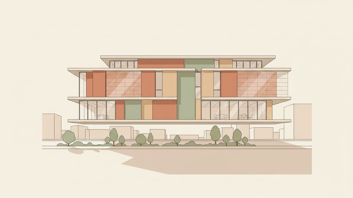 Editorial illustration for the article Enhancing Facade Systems for Energy Efficiency and Fire Safety: A Guide for Project Architects, showing facade systems and building envelopes