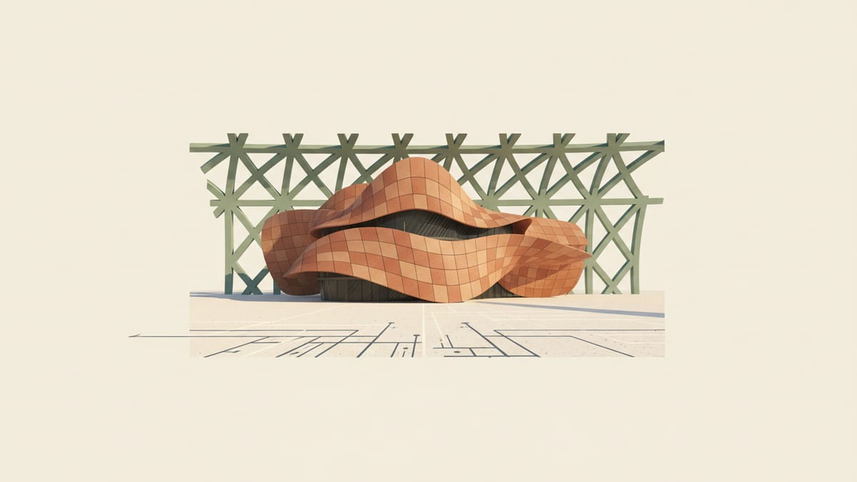 Editorial illustration for the article Leveraging Parametric Design for Small Studio Success, showing parametric and computational design