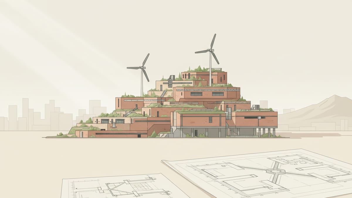 Editorial illustration for the article Mastering Climate Resilient Design: A Guide for Architecture Students, showing climate resilient and disaster ready design